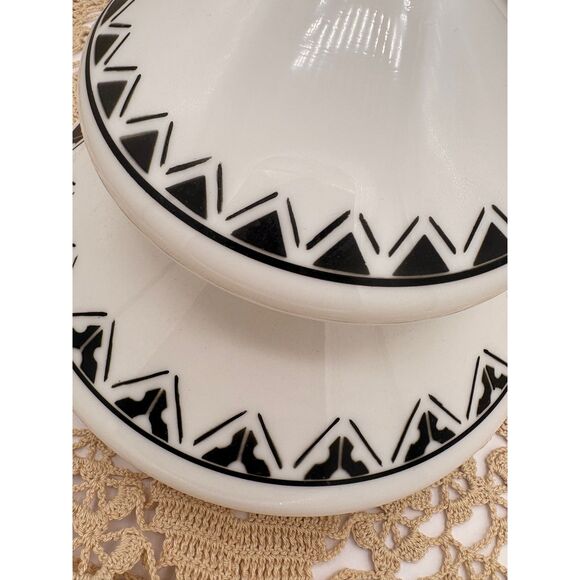 Vintage Art Deco Milk Glass Ceiling Fixture Black White Atomic - Picture 3 of 9